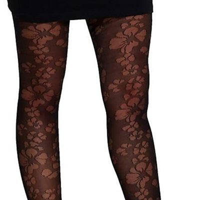 HUE Women's Open Floral Control Top Tights Black